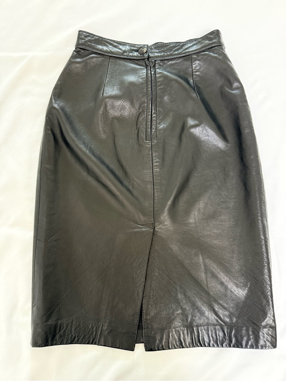 Vintage Neto Genuine Leather Pencil Skirt Black Classic 90s Lined Back Slit - Picture 6 of 12